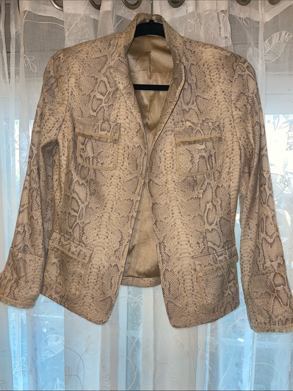 Hand Crafted Beige Snake-Print Blazer Jacket